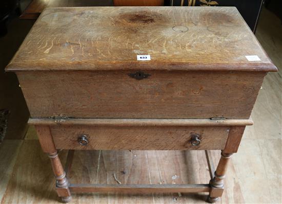 Oak chest raised on stand, fitted one drawer